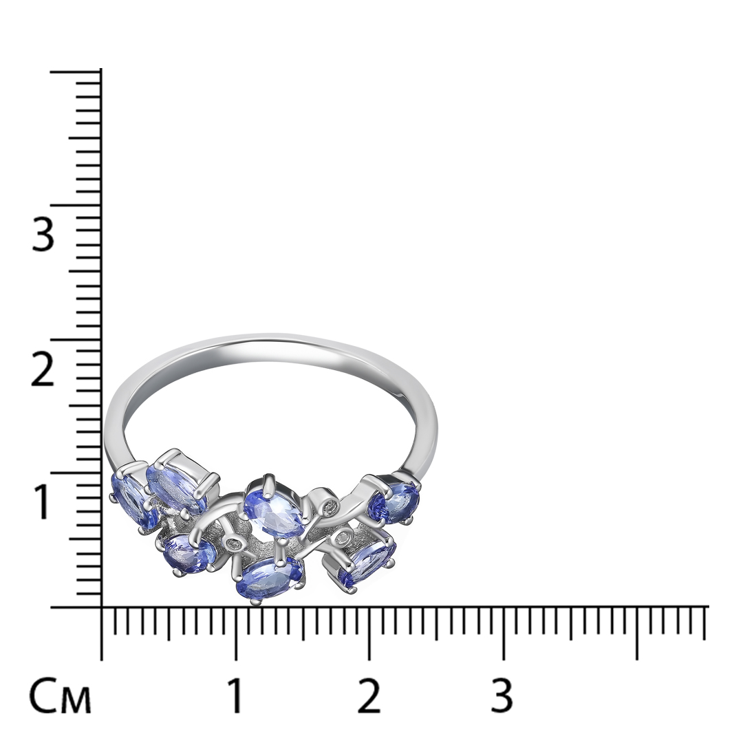 Серебряное кольцо 925 пробы; вставки 7 Танзанит 1,418 ct; 3 Топаз белый;