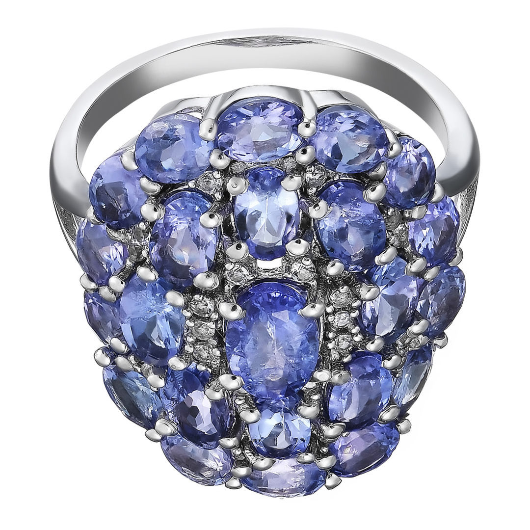 Серебряное кольцо 925 пробы; вставки 23 Танзанит 4,33 ct; 22 Топаз белый;
