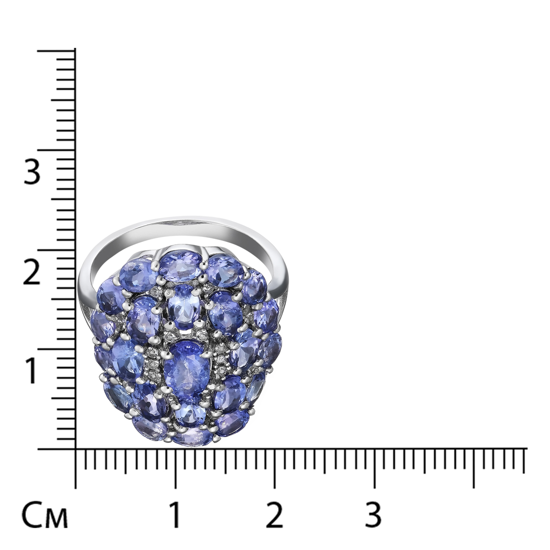 Серебряное кольцо 925 пробы; вставки 23 Танзанит 4,33 ct; 22 Топаз белый;
