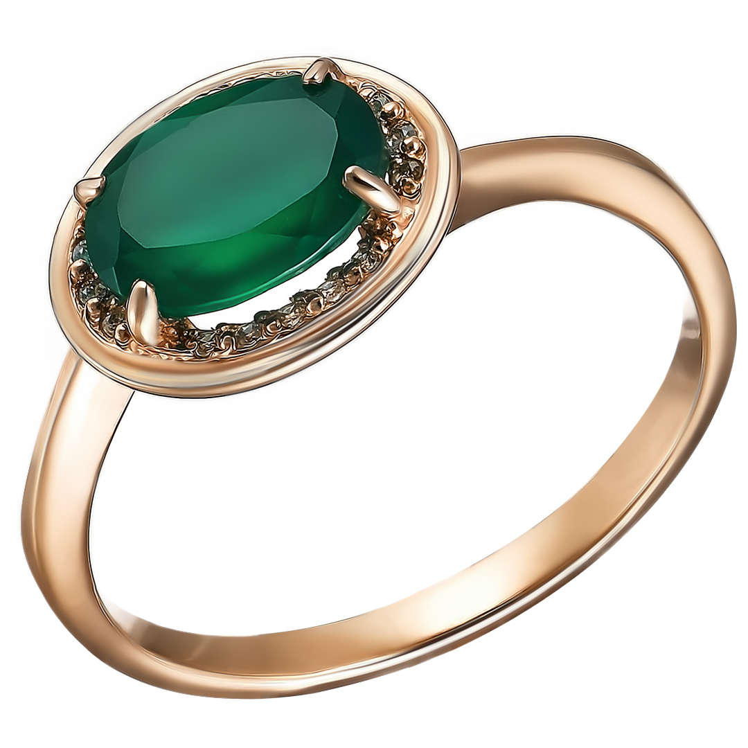 Серебряное кольцо 925 пробы; вставки 1 Агат зеленый; 16 Фианит бесцв.;