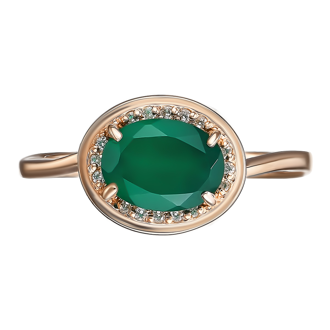 Серебряное кольцо 925 пробы; вставки 1 Агат зеленый; 16 Фианит бесцв.;