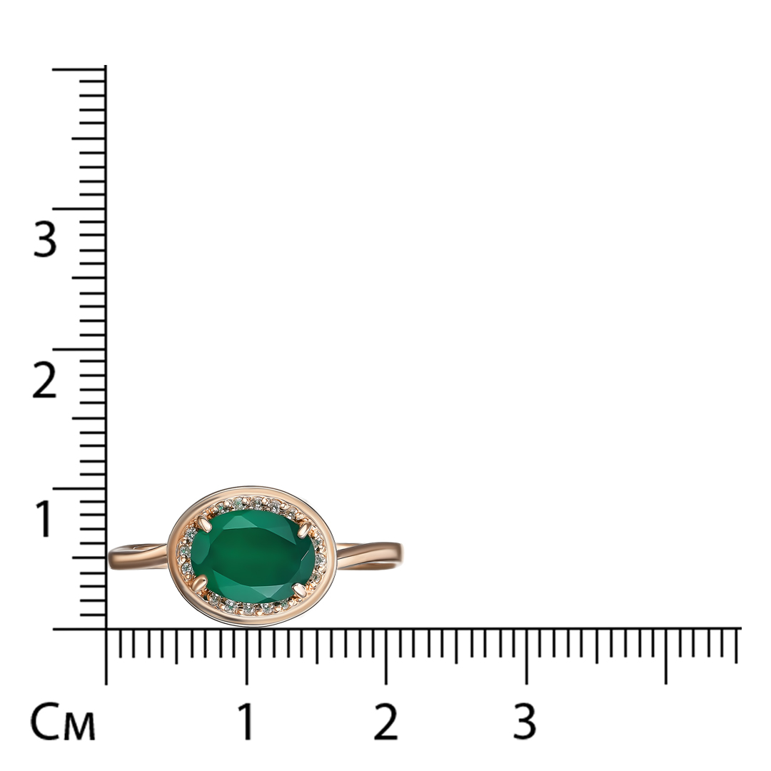 Серебряное кольцо 925 пробы; вставки 1 Агат зеленый; 16 Фианит бесцв.;