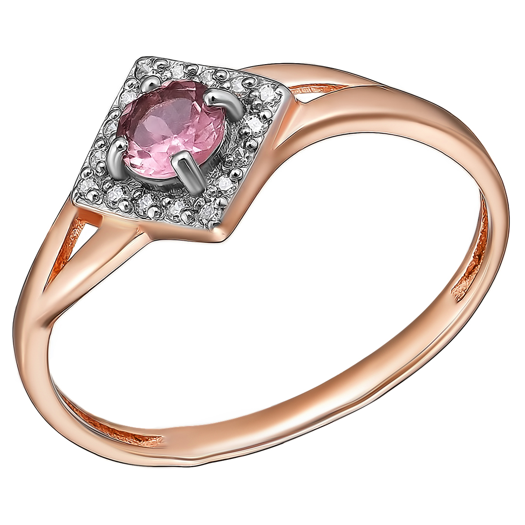 Серебряное кольцо 925 пробы; вставки 1 Мультитурмалин; 16 Фианит бесцв.;