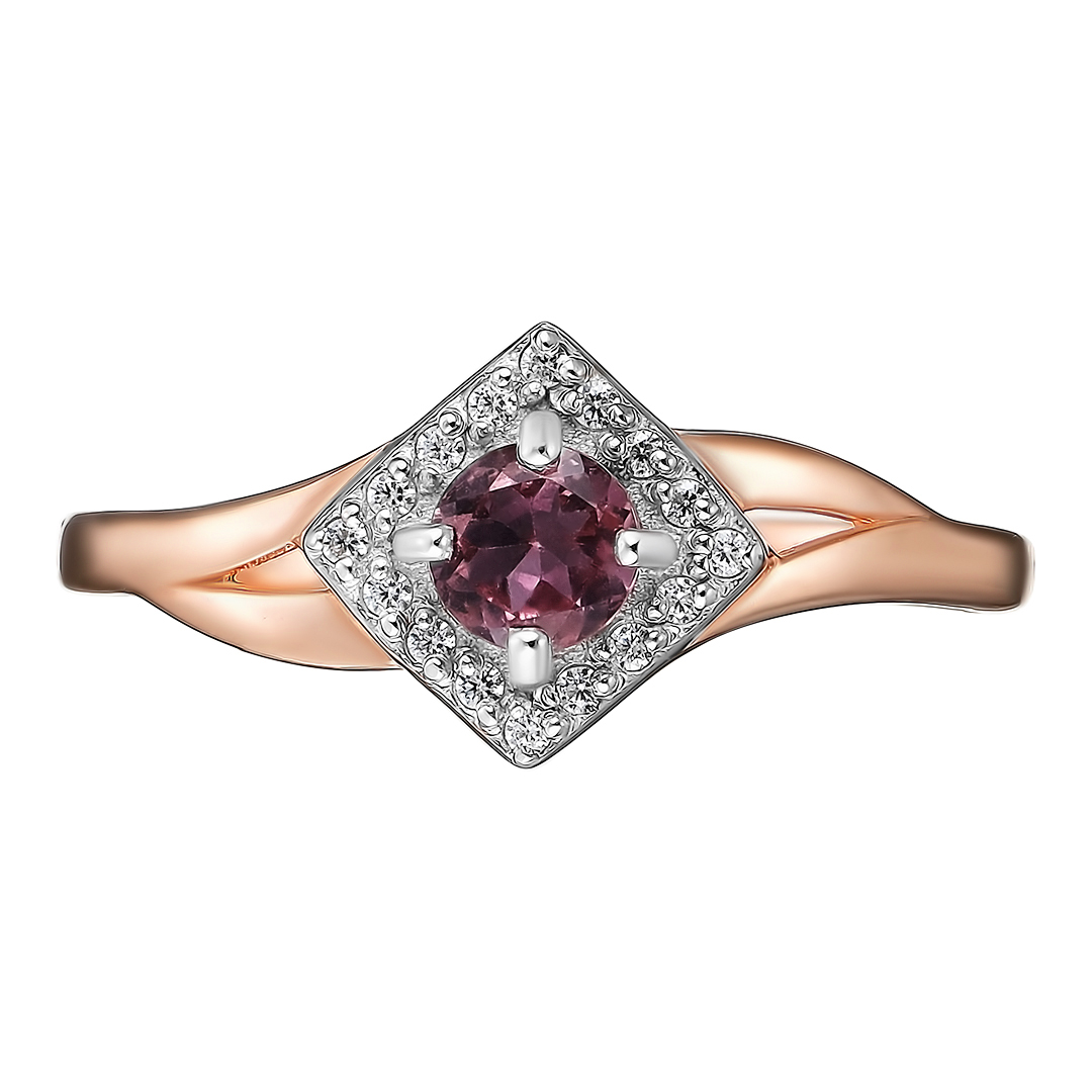 Серебряное кольцо 925 пробы; вставки 1 Мультитурмалин; 16 Фианит бесцв.;