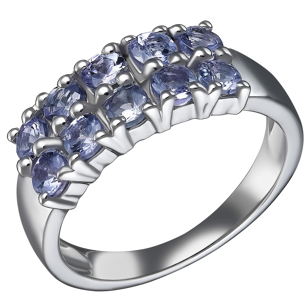 Серебряное кольцо 925 пробы; вставки 10 Танзанит 1 ct;