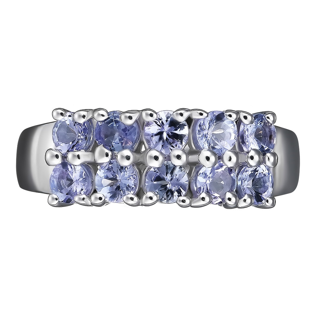 Серебряное кольцо 925 пробы; вставки 10 Танзанит 1 ct;