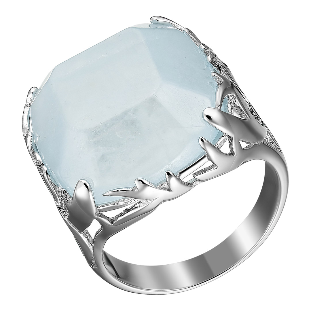 Серебряное кольцо 925 пробы; вставки 1 Аквамарин 16 ct;