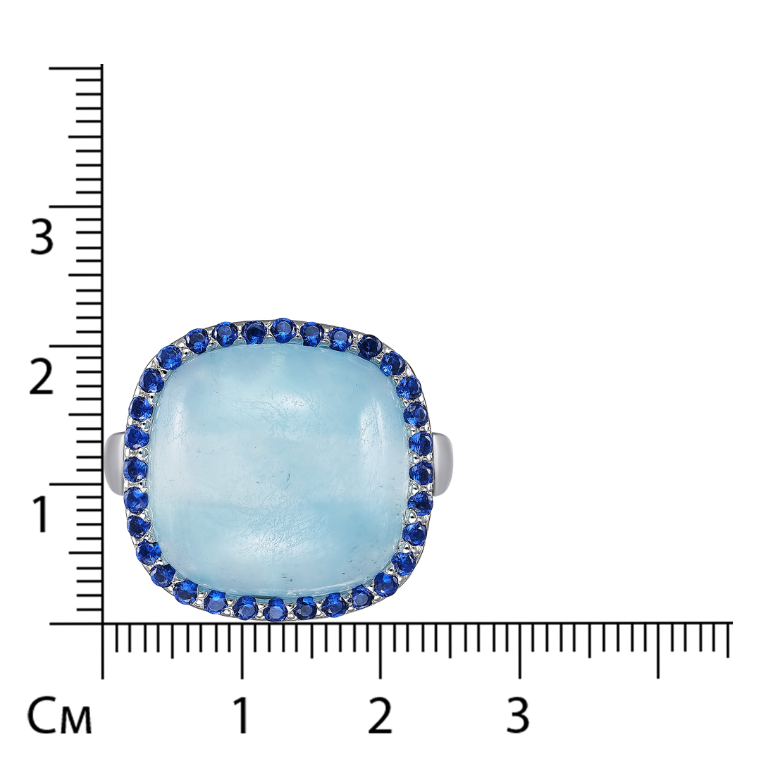 Серебряное кольцо 925 пробы; вставки 1 Аквамарин 14 ct; 32 Куб. Цирконий синий;