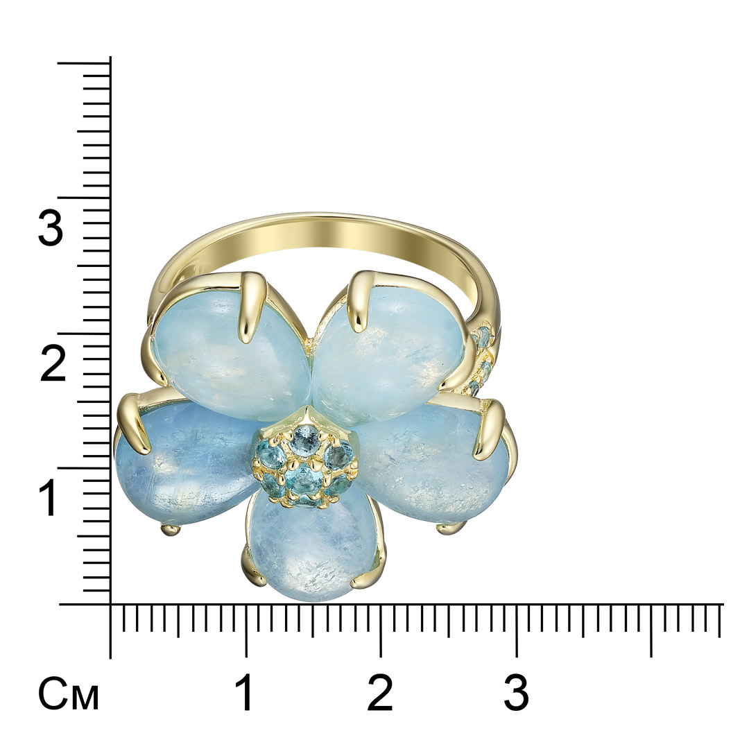 Серебряное кольцо 925 пробы; вставки 5 Аквамарин 12,35 ct; 27 Куб.Цирконий голубой 0,2 ct;