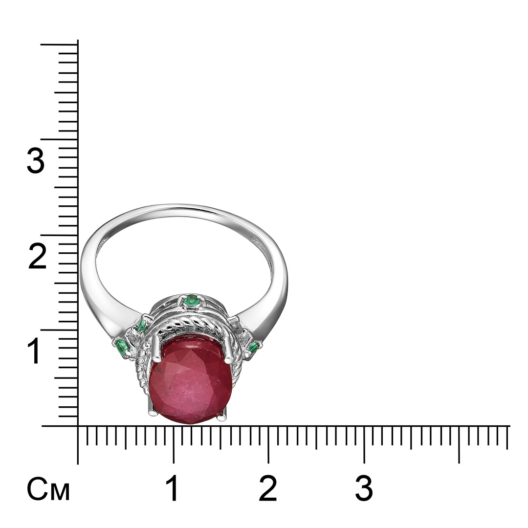 Серебряное кольцо 925 пробы; вставки 1 Рубин F/2 3,1 ct; 8 Изумруд (О) 3/Г3 0,15 ct;