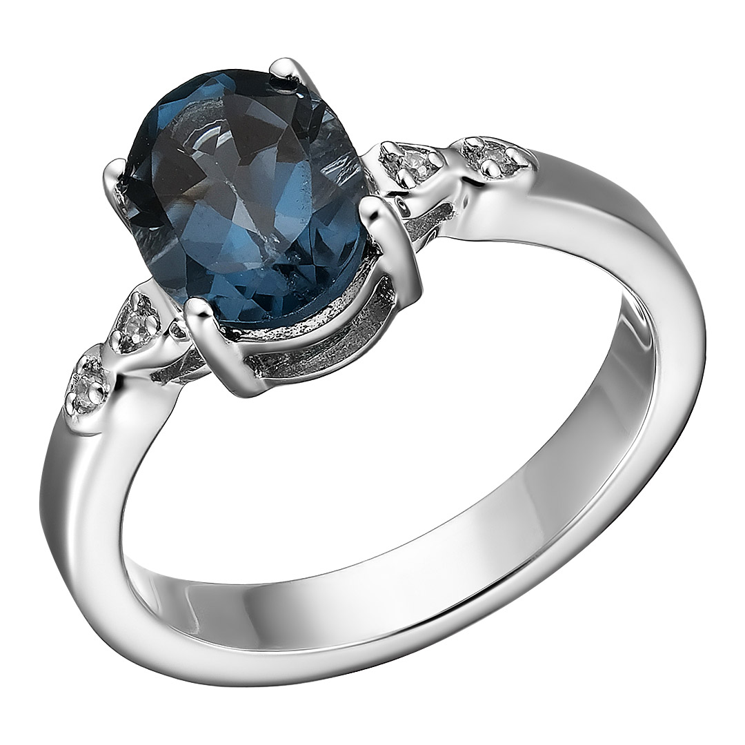 Серебряное кольцо 925 пробы; вставки 1 Топаз Лондон 2,2 ct; 4 Циркон бесцв. 0,03 ct;