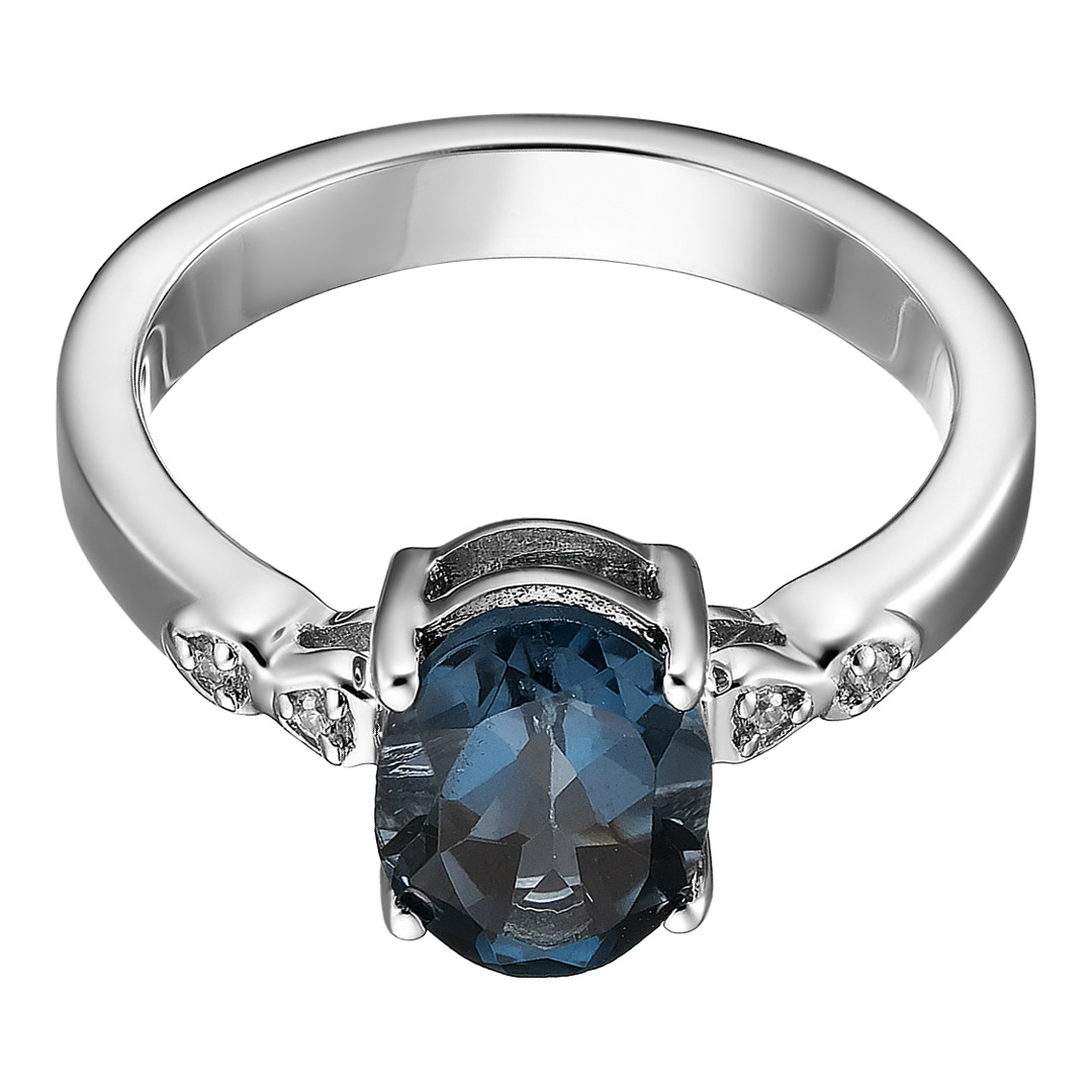 Серебряное кольцо 925 пробы; вставки 1 Топаз Лондон 2,2 ct; 4 Циркон бесцв. 0,03 ct;