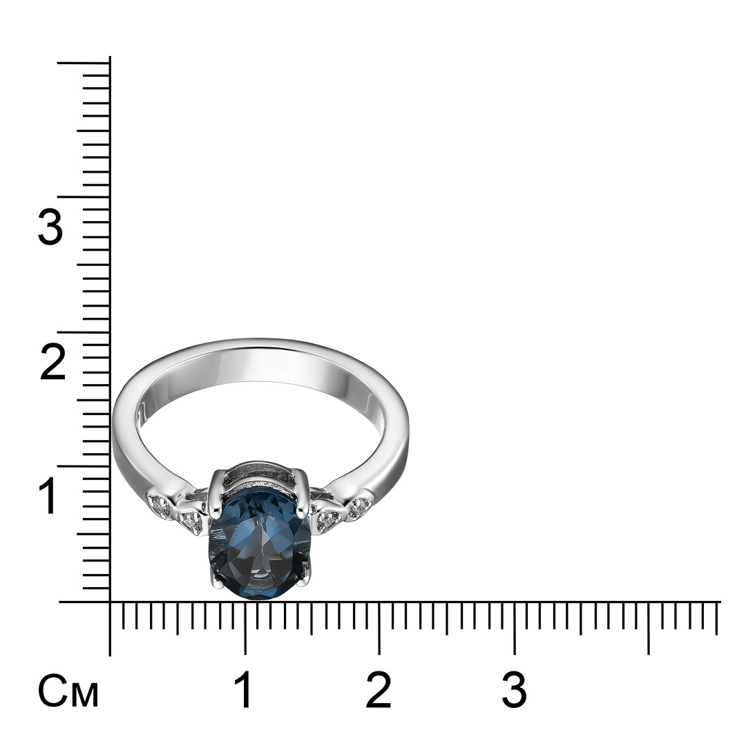 Серебряное кольцо 925 пробы; вставки 1 Топаз Лондон 2,2 ct; 4 Циркон бесцв. 0,03 ct;