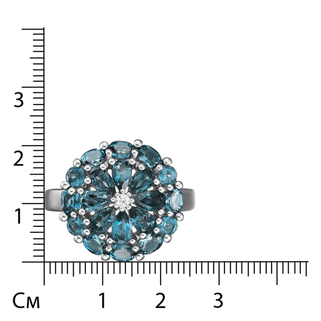 Серебряное кольцо 925 пробы; вставки 20 Топаз Лондон 4,112ct; 1 Топаз белый 0,05ct;