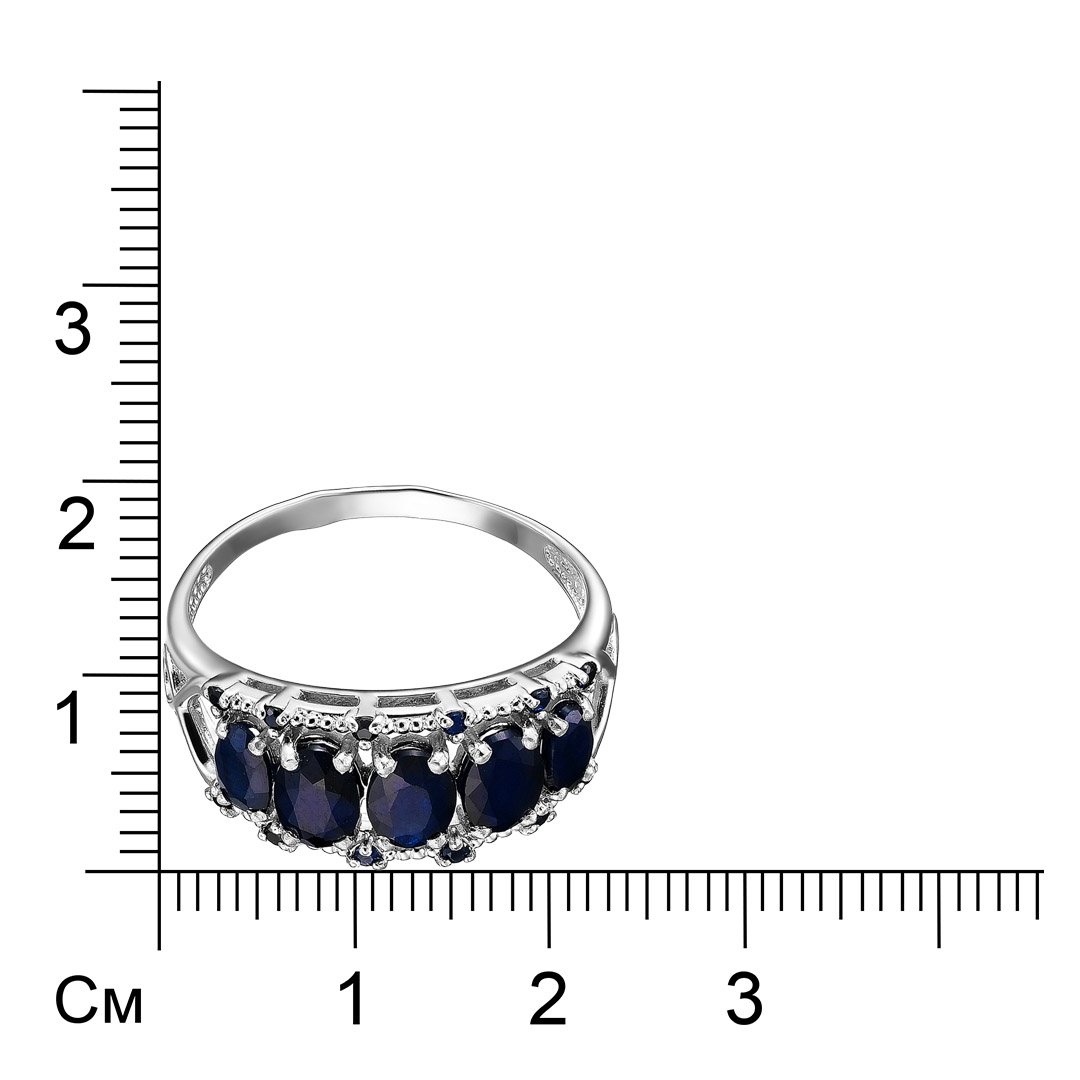 Серебряное кольцо 925 пробы; вставки 2 Cапфир U/2 0,6; 3 Cапфир U/2 0,75; 12 Сапфир 3/3А 0,12;