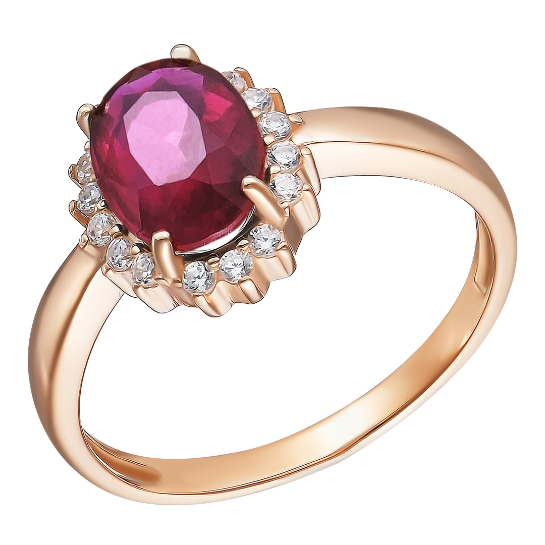 Серебряное кольцо 925 пробы; вставки 1 Рубин F/2 1,795; 16 Фианит бесцв.;