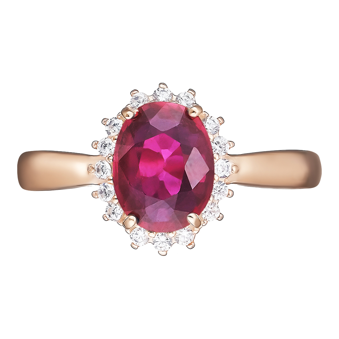 Серебряное кольцо 925 пробы; вставки 1 Рубин F/2 1,795; 16 Фианит бесцв.;