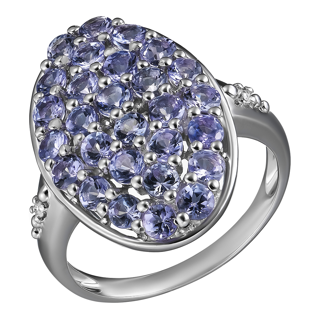 Серебряное кольцо 925 пробы; вставки 28 Танзанит 3,22 ct; 2 Бр.Кр-17 3/2А 0,03 ct;
