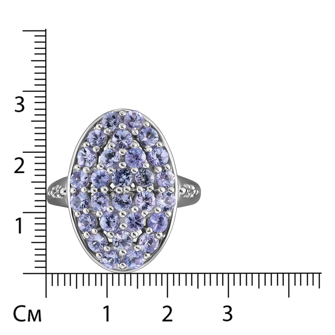 Серебряное кольцо 925 пробы; вставки 28 Танзанит 3,22 ct; 2 Бр.Кр-17 3/2А 0,03 ct;