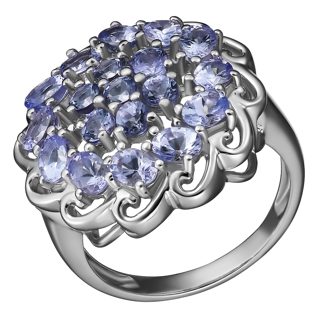 Серебряное кольцо 925 пробы; вставки 19 Танзанит 2,6775 ct;