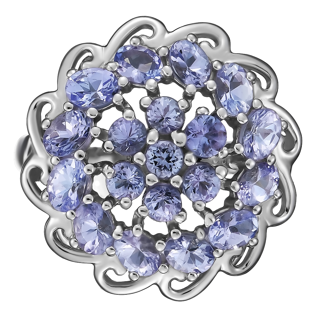 Серебряное кольцо 925 пробы; вставки 19 Танзанит 2,6775 ct;