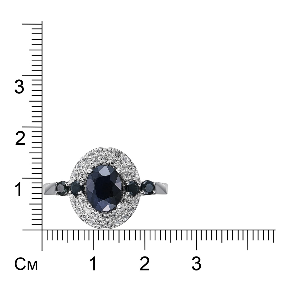 Серебряное кольцо 925 пробы; вставки 1 Сапфир 1,547 U/2; 4 Сапфир 0,353 U/2; 32 Топаз белый;
