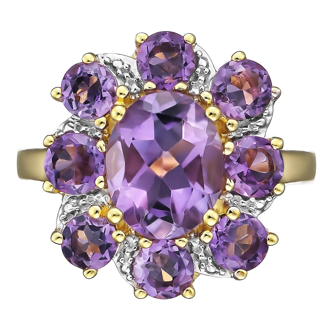 Серебряное кольцо 925 пробы; вставки 9 Аметист 4,37 ct;