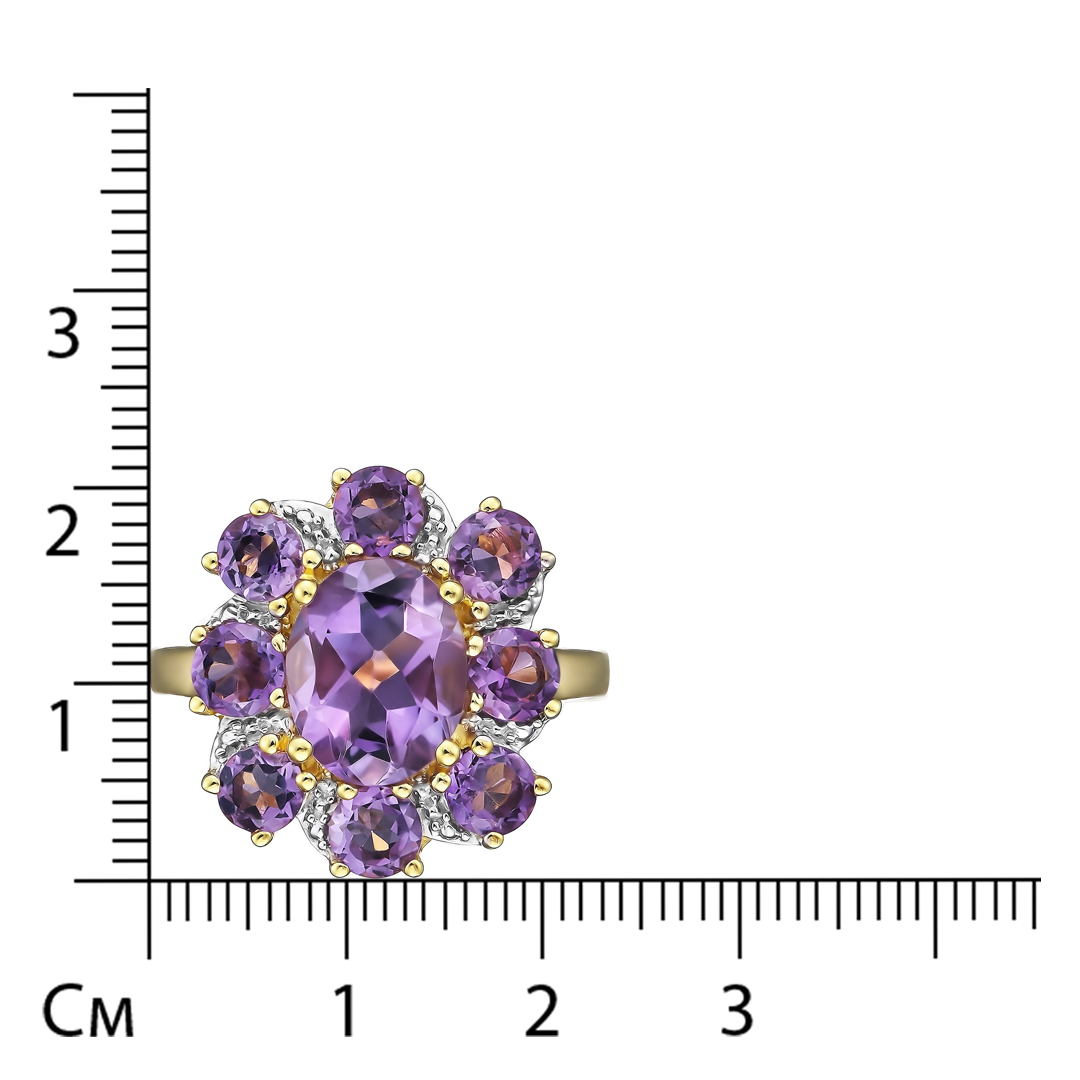 Серебряное кольцо 925 пробы; вставки 9 Аметист 4,37 ct;