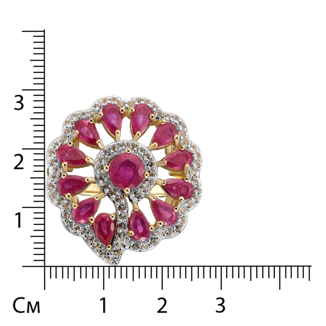 Серебряное кольцо 925 пробы; вставки 13 Рубин F/2 3,85 ct; Россыпь Топаз белый 1,14 ct;