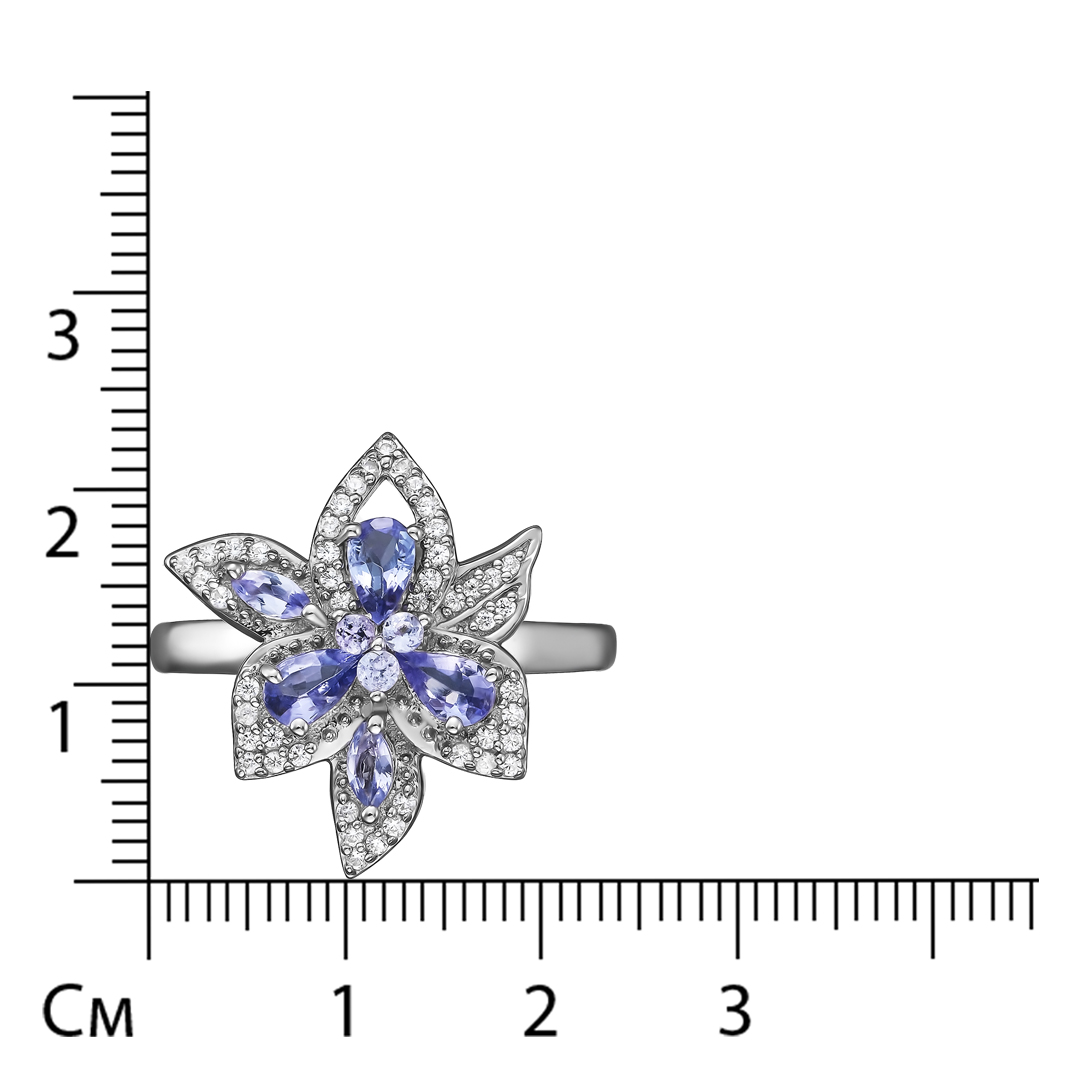 Серебряное кольцо 925 пробы; вставки 8 Танзанит 0,952 ct; 47 Циркон бесцв. 0,317 ct;