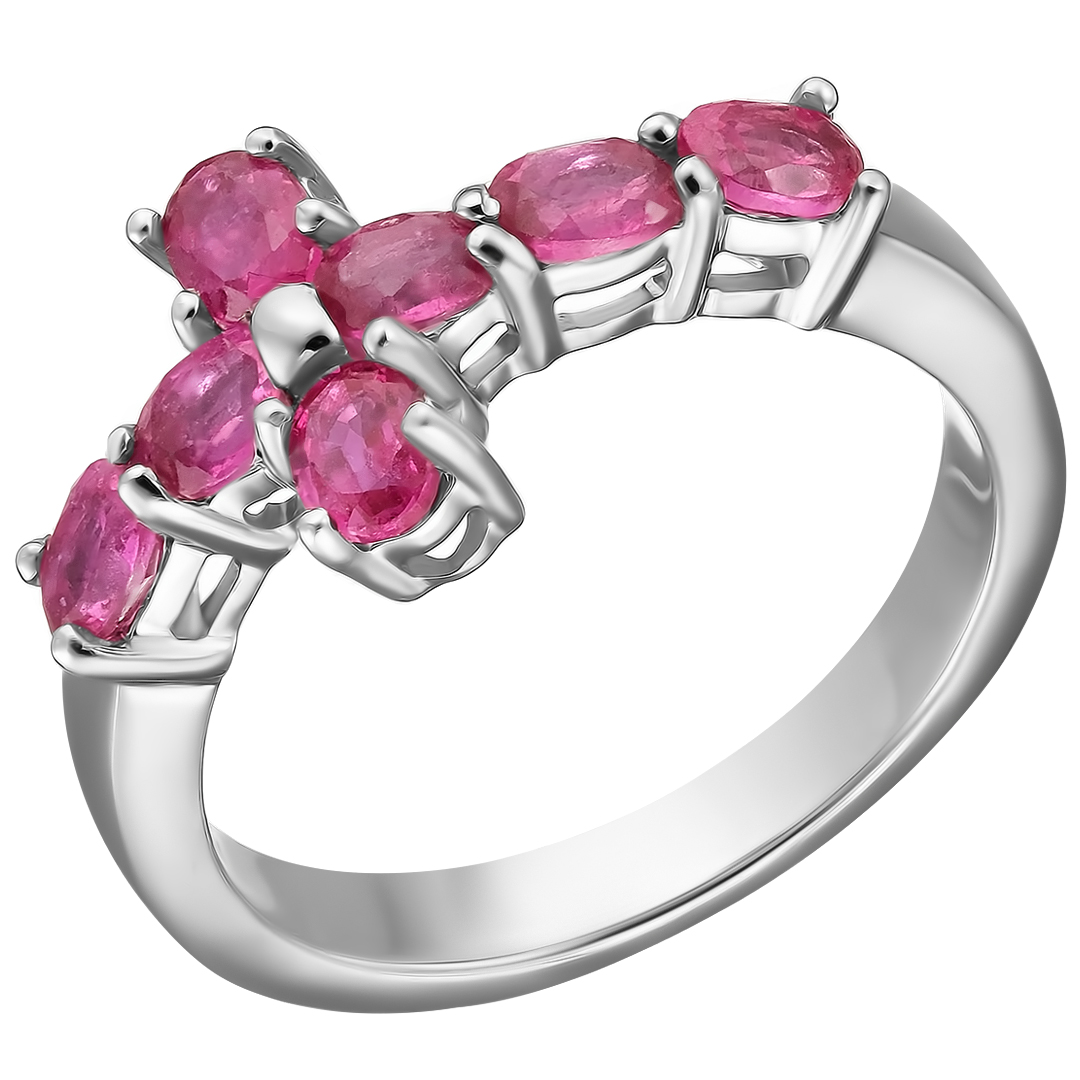 Серебряное кольцо с рубинами "Крестик"