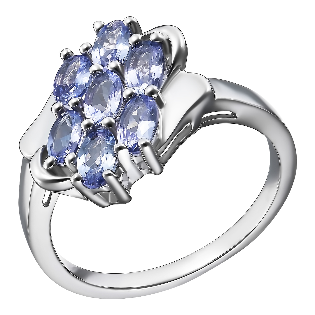 Серебряное кольцо 925 пробы; вставки 7 Танзанит 1,75 ct;