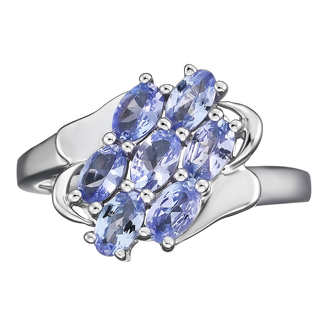 Серебряное кольцо 925 пробы; вставки 7 Танзанит 1,75 ct;