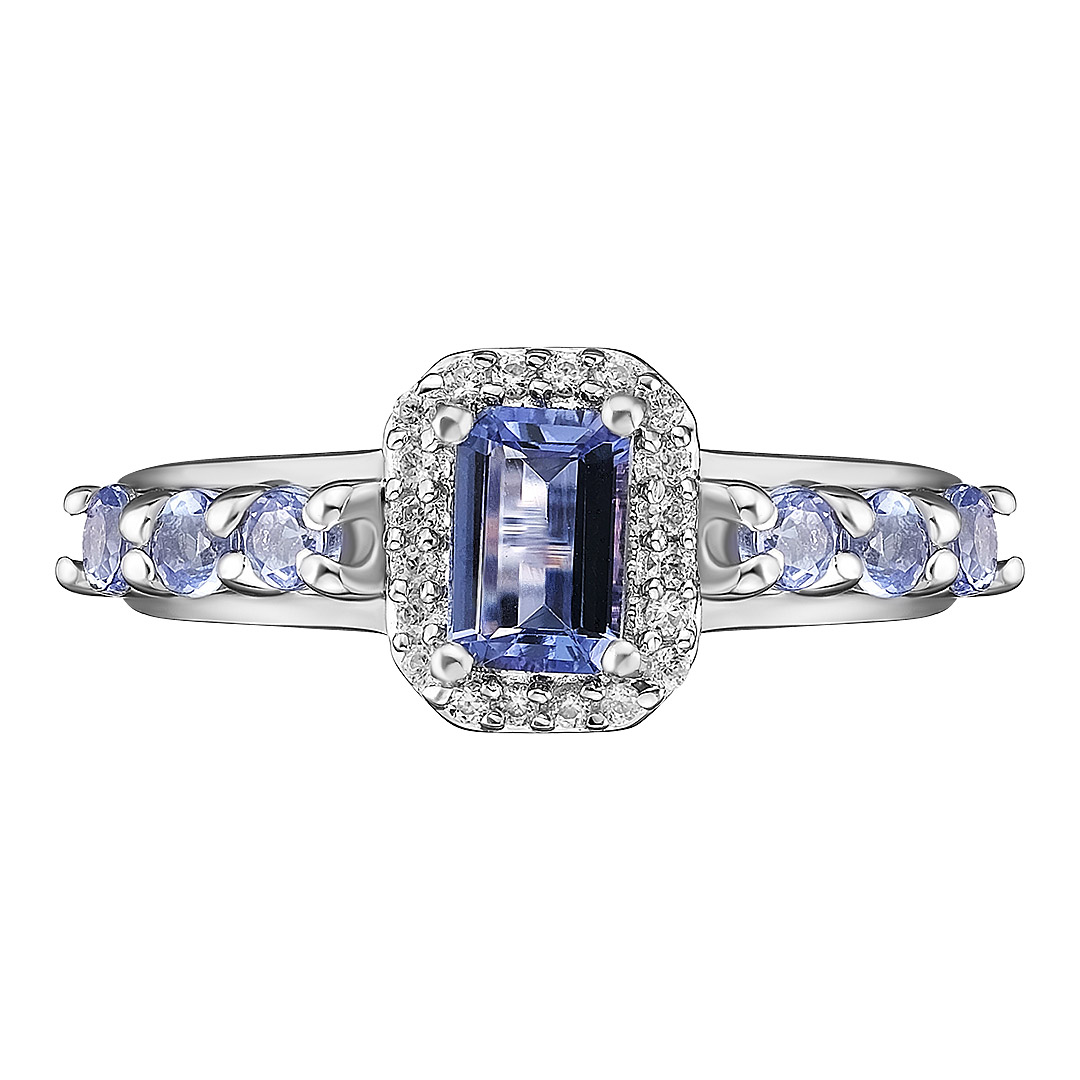 Серебряное кольцо 925 пробы; вставки 7 Танзанит 1,0925 ct; 20 Циркон бесцв. 0,14 ct;