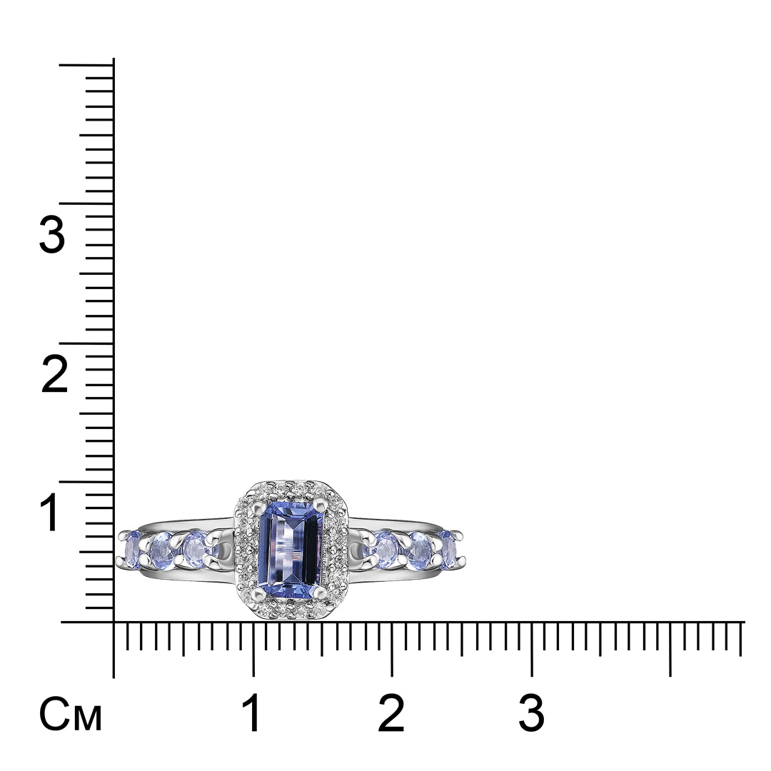 Серебряное кольцо 925 пробы; вставки 7 Танзанит 1,0925 ct; 20 Циркон бесцв. 0,14 ct;