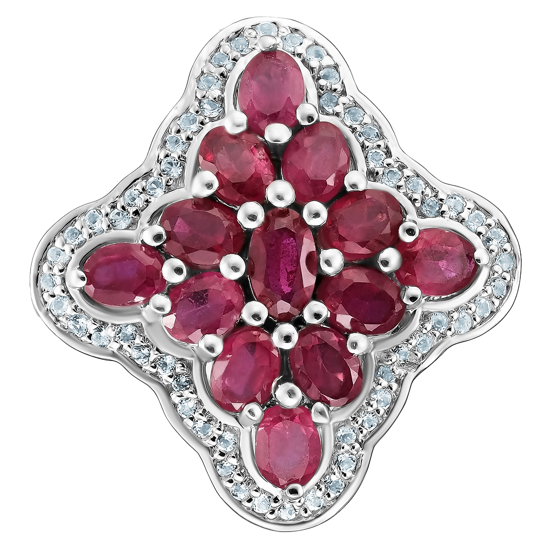Серебряное кольцо 925 пробы; вставки 13 Рубин F/2 2,92 ct; 56 Топаз белый 0,28 ct;