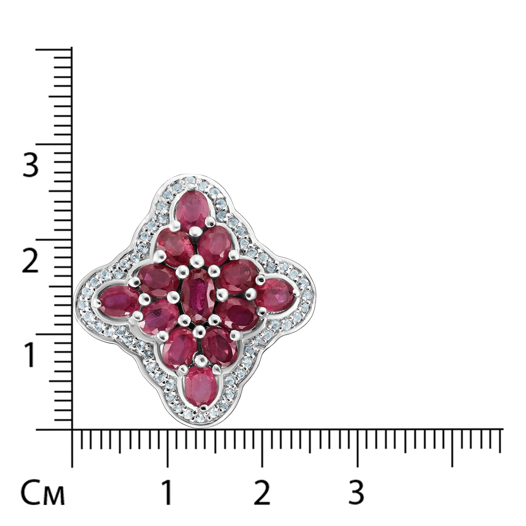 Серебряное кольцо 925 пробы; вставки 13 Рубин F/2 2,92 ct; 56 Топаз белый 0,28 ct;
