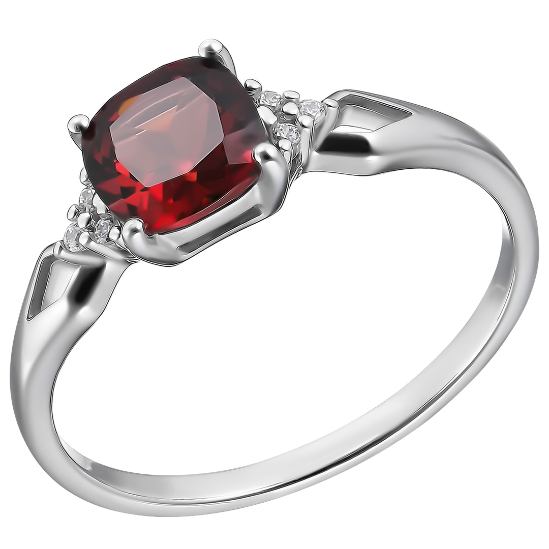 Серебряное кольцо 925 пробы; вставки 1 Гранат; 6 Фианит бесцв.;
