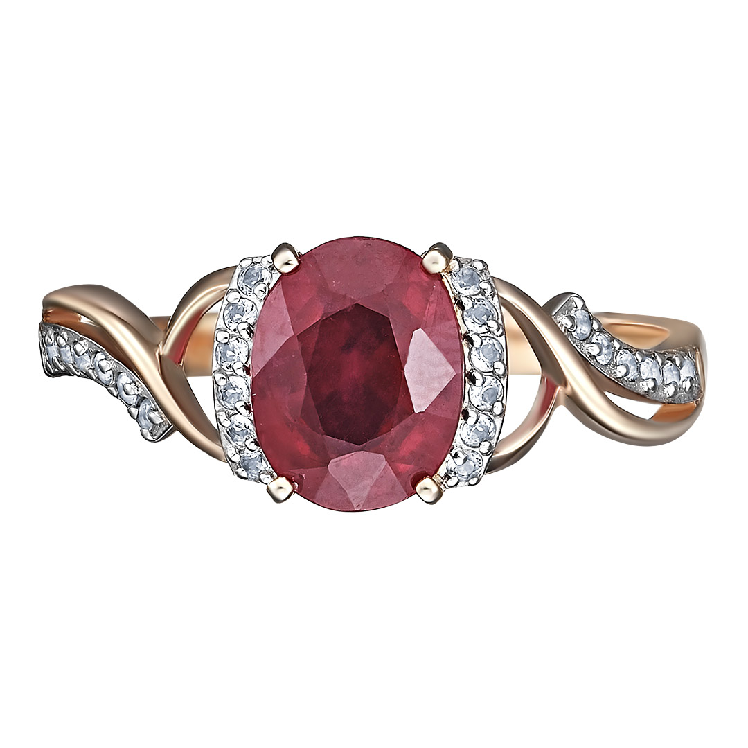 Серебряное кольцо 925 пробы; вставки 1 Рубин 1,694 F/2; 24 Топаз белый;