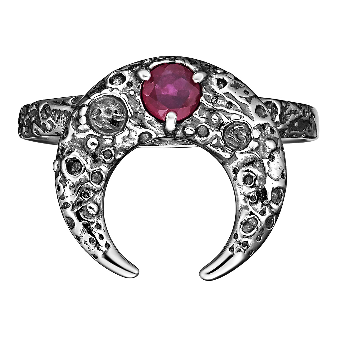 Серебряное кольцо 925 пробы; оксидирование; "Лунница"; вставки 1 Рубин 0,346 F/2;