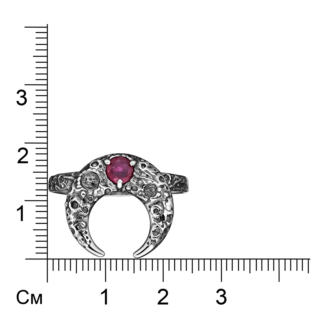 Серебряное кольцо 925 пробы; оксидирование; "Лунница"; вставки 1 Рубин 0,346 F/2;