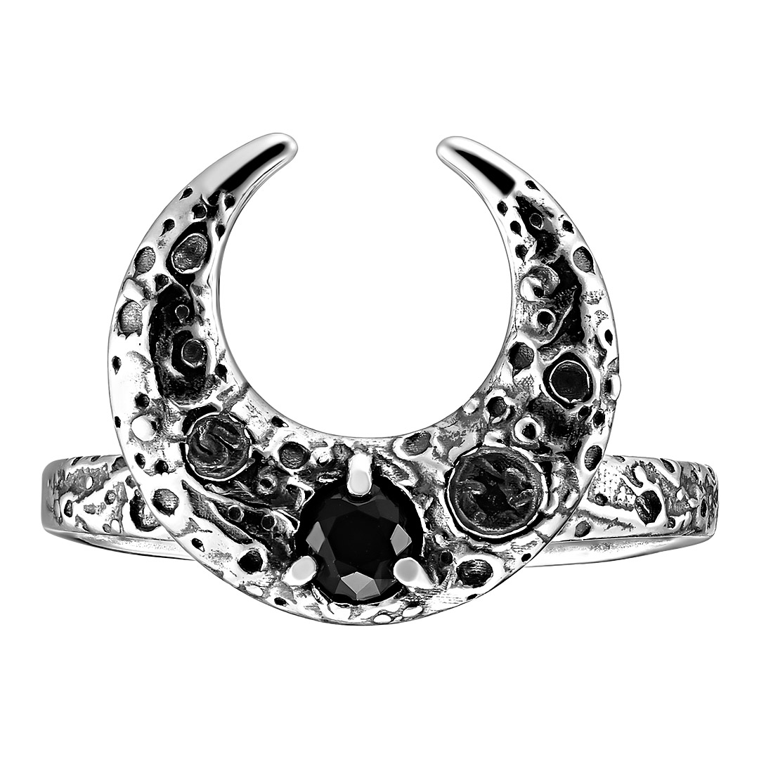 Серебряное кольцо 925 пробы; оксидирование; "Лунница"; вставки 1 Турмалин черный;