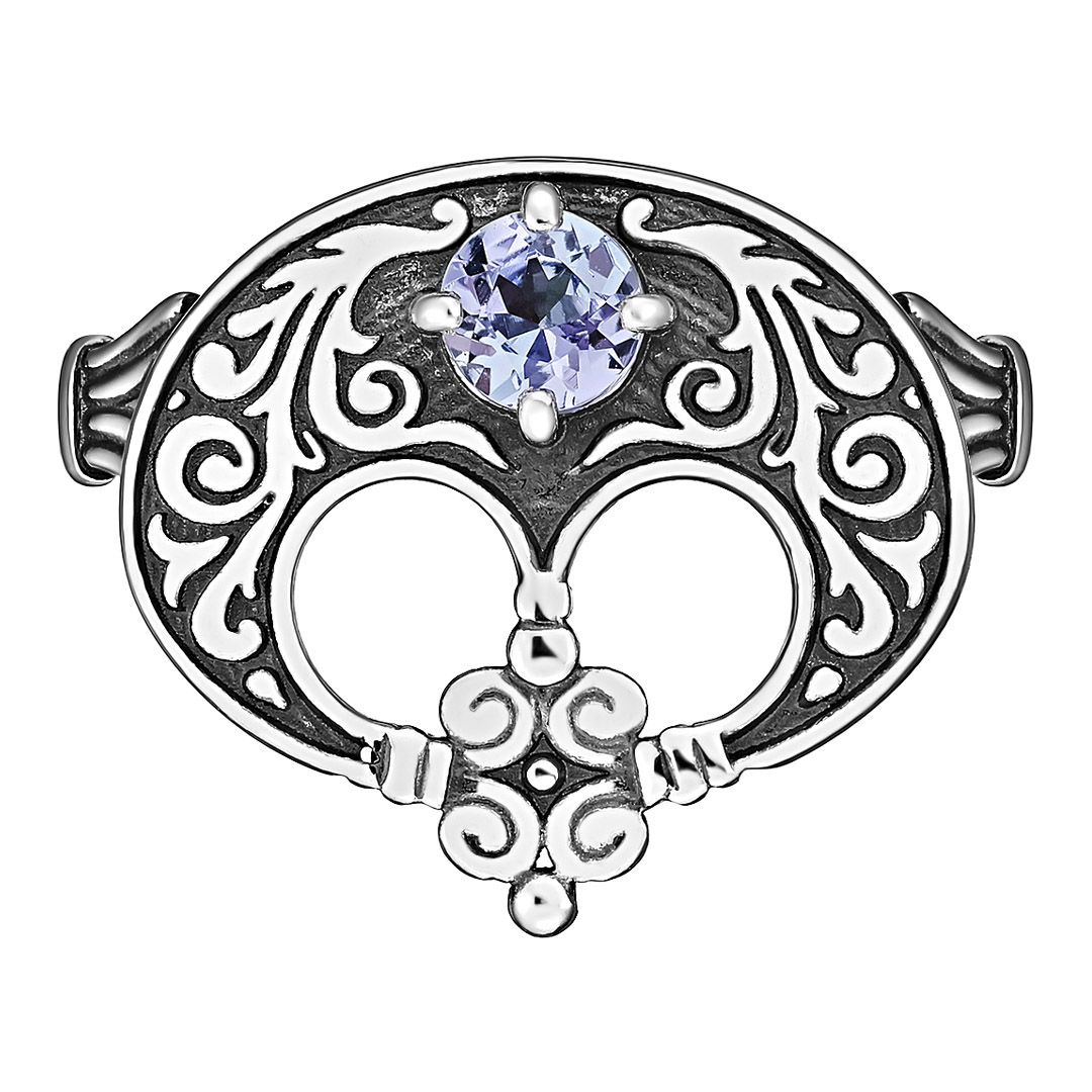 Серебряное кольцо 925 пробы; оксидирование; "Лунница"; вставки 1 Танзанит;