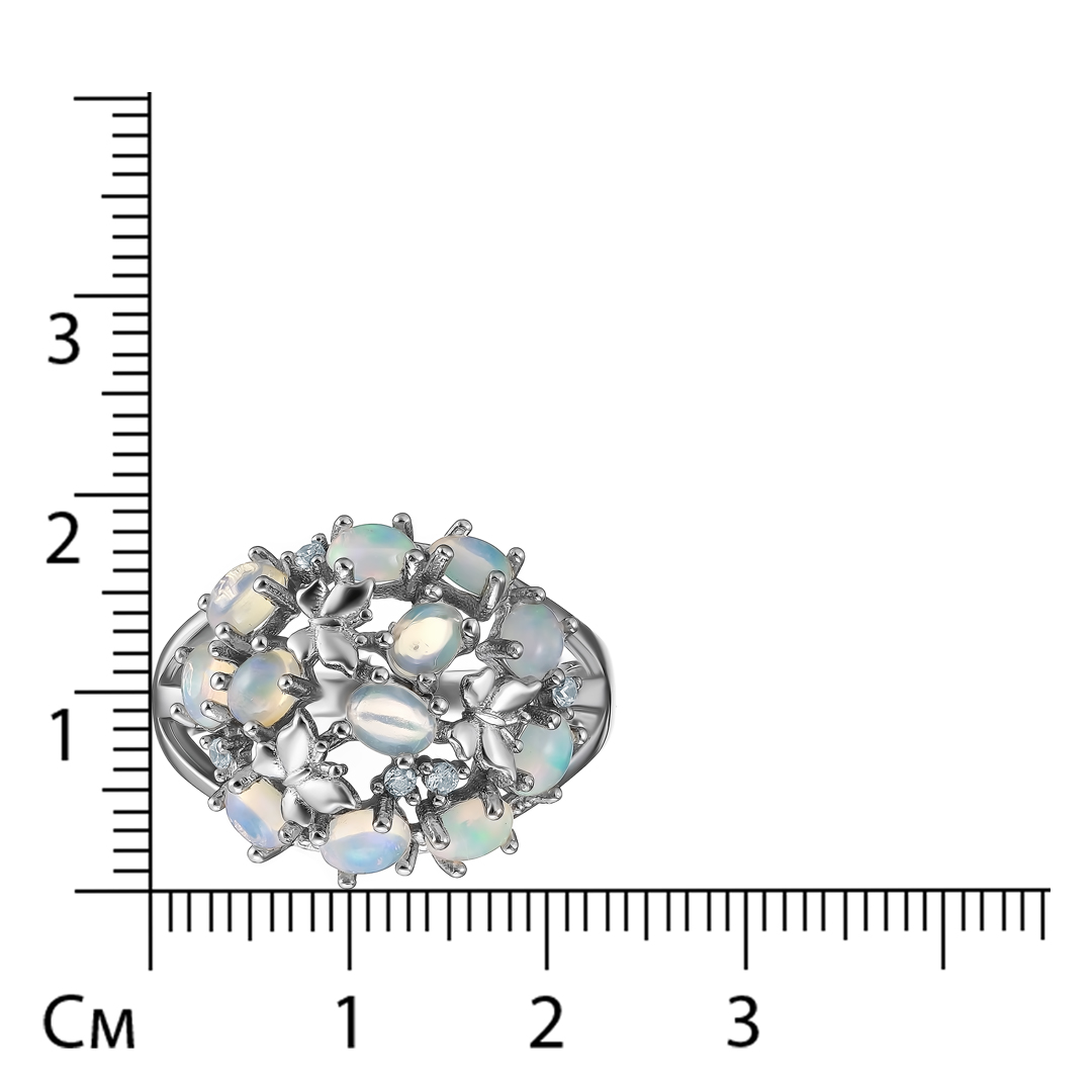 Серебряное кольцо 925 пробы; вставки 12 Опал 1,404 ct; 5 Топаз белый 0,08 ct;