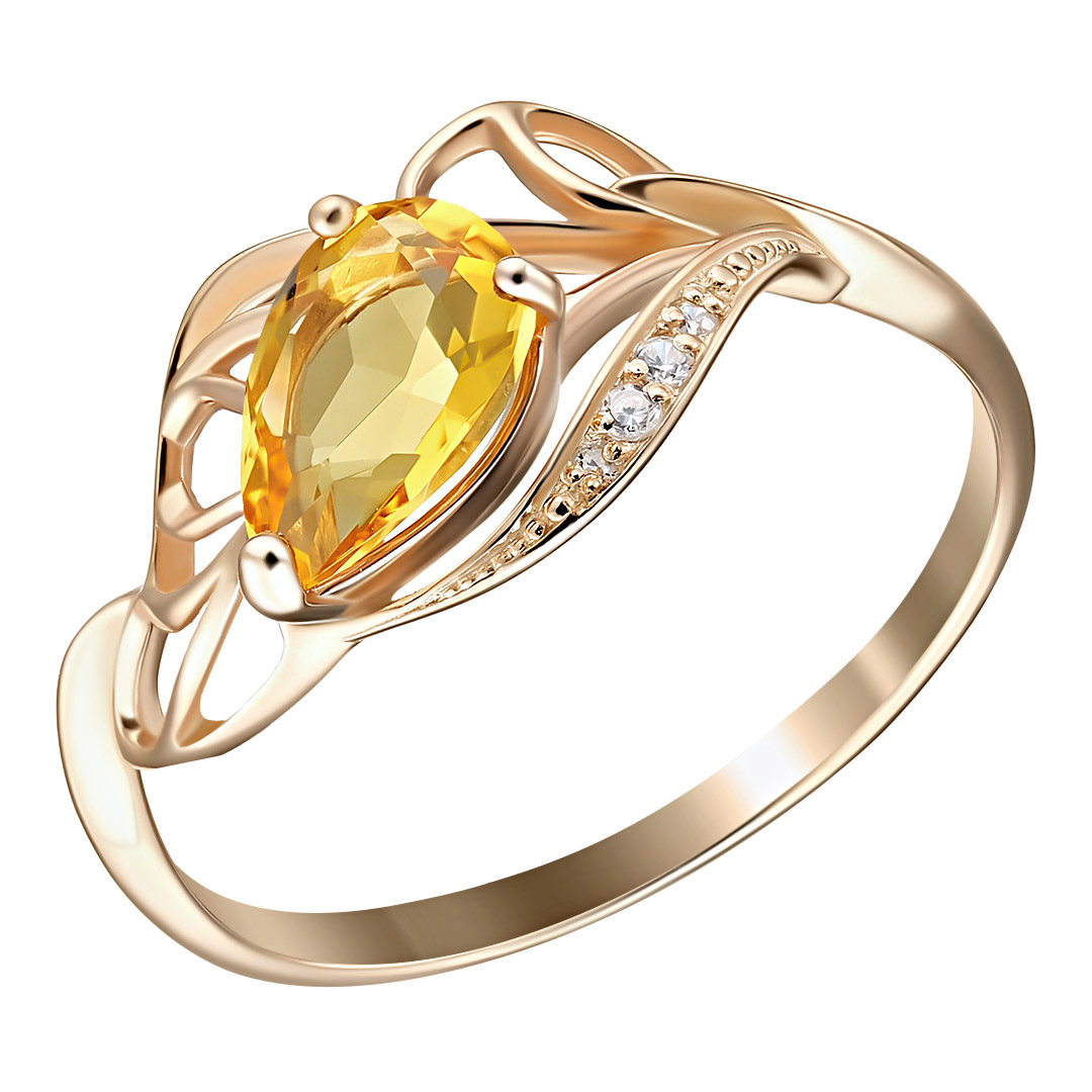 Серебряное кольцо 925 пробы; вставки 1 Цитрин; 4 Фианит бесцв.;