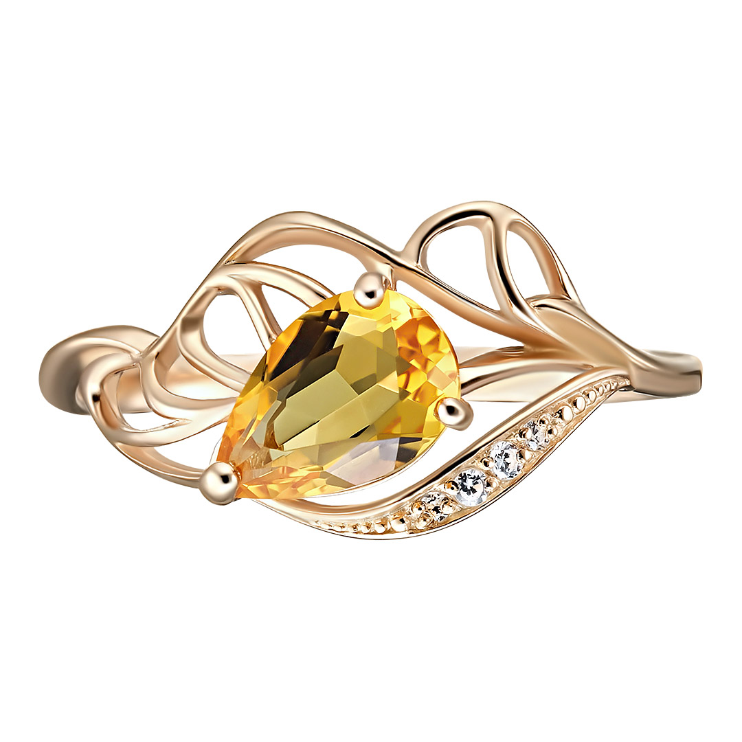 Серебряное кольцо 925 пробы; вставки 1 Цитрин; 4 Фианит бесцв.;