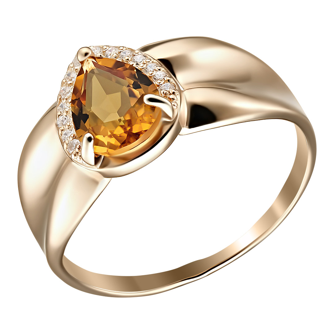 Серебряное кольцо 925 пробы; вставки 1 Цитрин; 18 Фианит бесцв.;