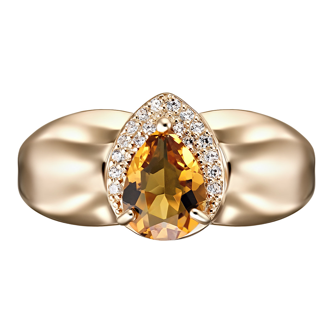 Серебряное кольцо 925 пробы; вставки 1 Цитрин; 18 Фианит бесцв.;