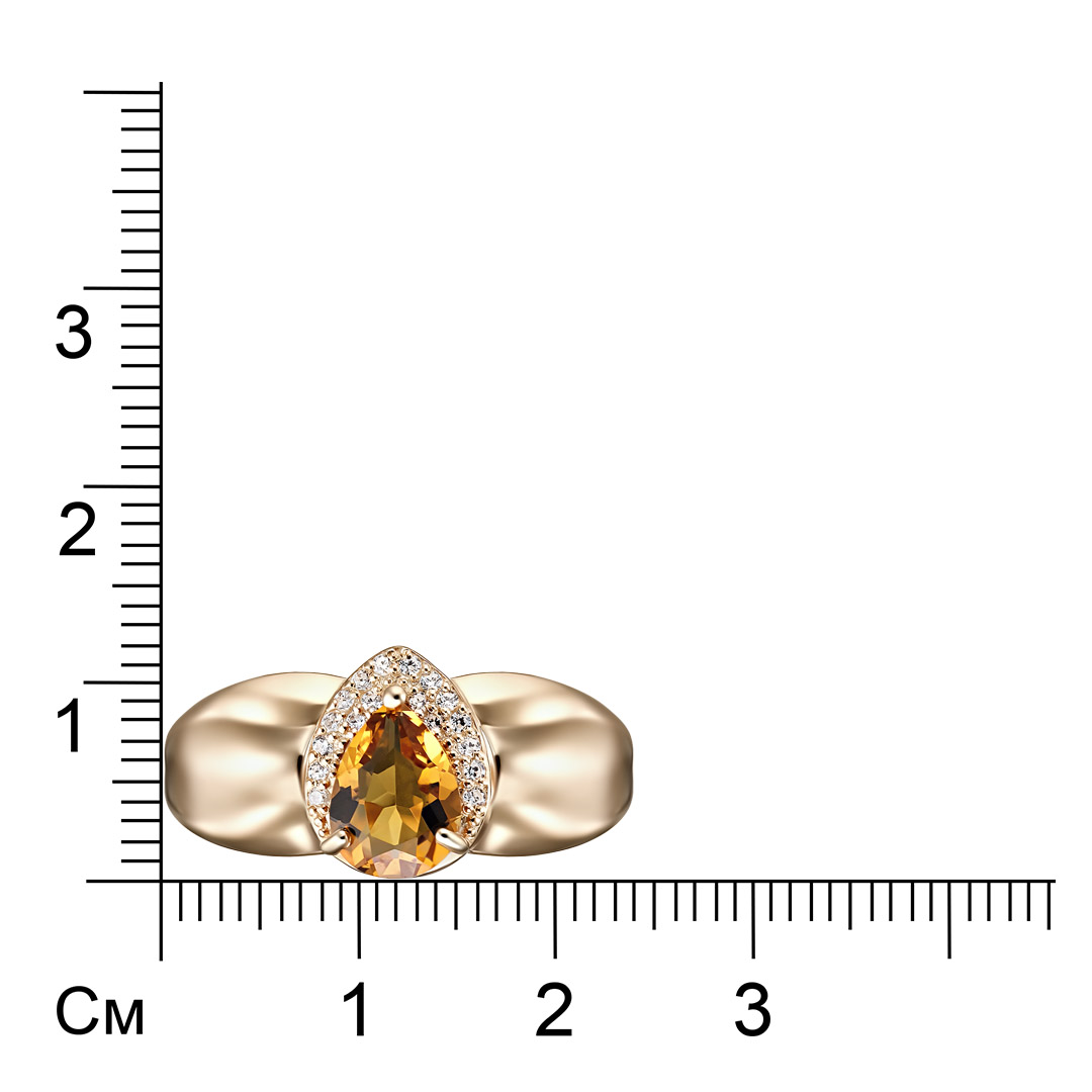 Серебряное кольцо 925 пробы; вставки 1 Цитрин; 18 Фианит бесцв.;