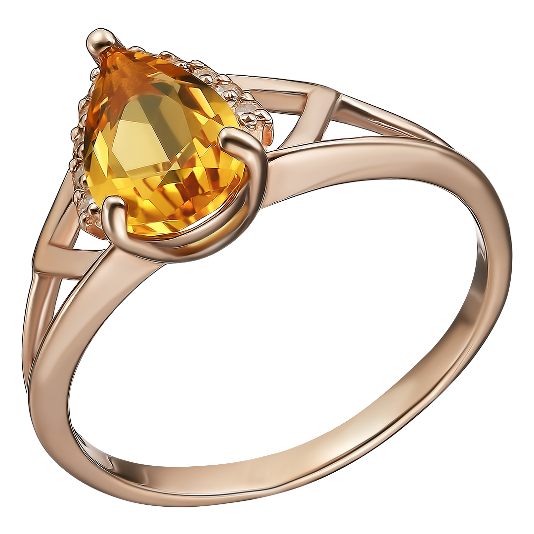 Серебряное кольцо 925 пробы; вставки 1 Цитрин; 11 Фианит бесцв.;